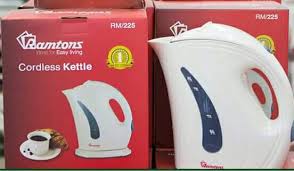 RM225 Ramtons Cordless Electric Kettle 1.7L – 2200W Fast Boil, Auto Shut-Off, Boil-Dry Protection, Indicator Light, Sleek White & Blue Design – Ideal for Home and Office Use