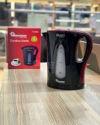 RM609 Ramtons Cordless Electric Kettle 1.7L – 2200W Fast Boil, Auto Shut-Off, Boil-Dry Protection, Water Gauge, Indicator Light, Anti-Slip Base – Sleek Black & Red Design for Home and Office Use