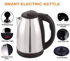 A85A Nunix Electric Kettle 2.0L – 2200W Fast Boil, Stainless Steel Body, Auto Shut-Off, Boil-Dry Protection, 360° Cordless Base – Ideal for Home and Office Use
