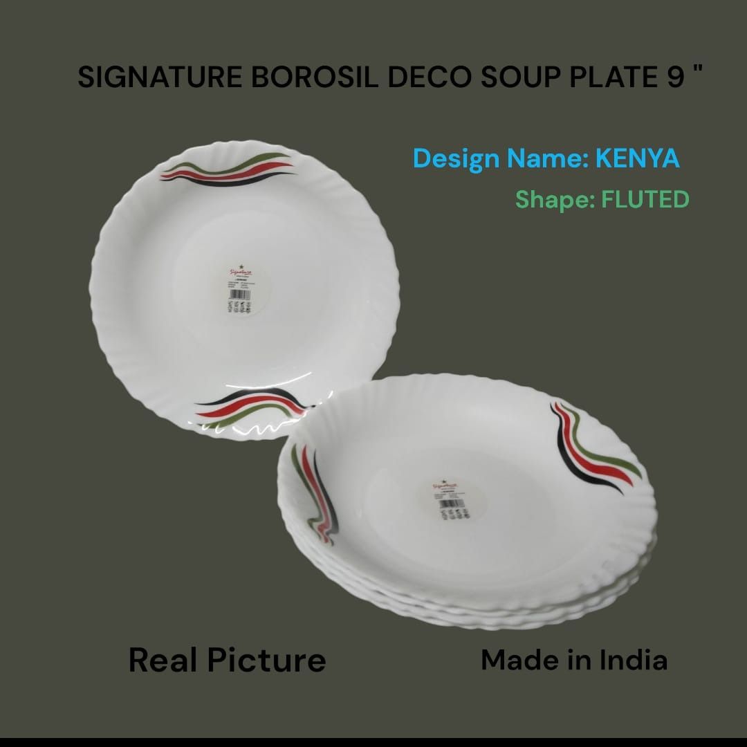 Signature Borosil Deco Soup Plate 9" 6PCS Set – Elegant Glassware, Ideal for Soups & Stews, Microwave Safe, Dishwasher Safe, Durable, Stylish Dining Experience