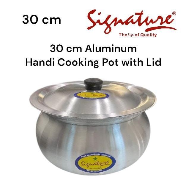 Signature Aluminium Handi Cooking Pot with Lid – 30cm (Approx. 7 Litres) – Wide-Bottom Traditional Pot for Stews, Curries & One-Pot Meals