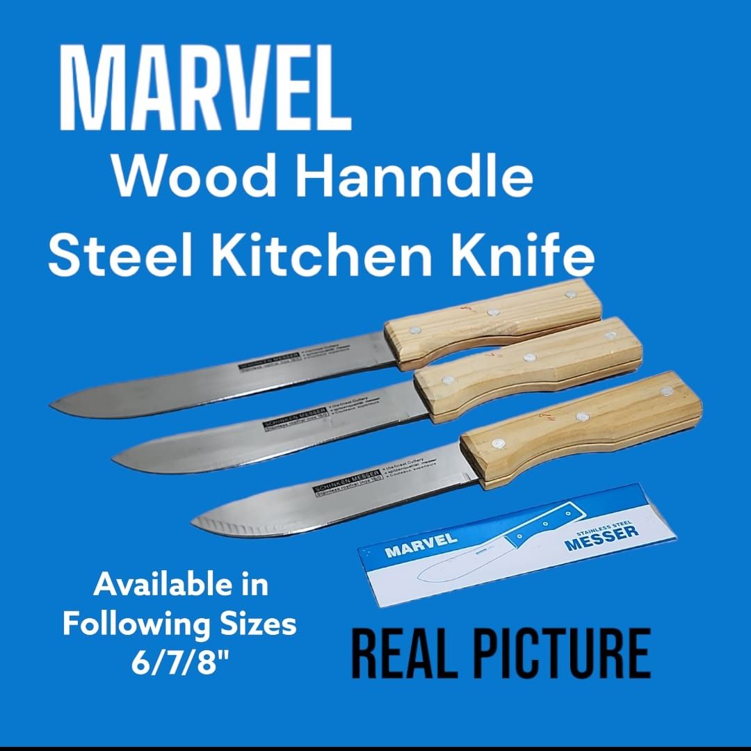 MARVEL Wood Handle Stainless Steel Messer Kitchen Knife 317368, 6" – Durable and Stylish Chef's Knife with Wooden Handle – Ideal for Precision Cutting and Everyday Use