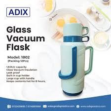 Adix Vuccum Flask 1.8Ltrs Glass Refill Plastic – Durable Insulated Flask, Keeps Beverages Hot or Cold for Extended Hours, Perfect for Home & Office Use
