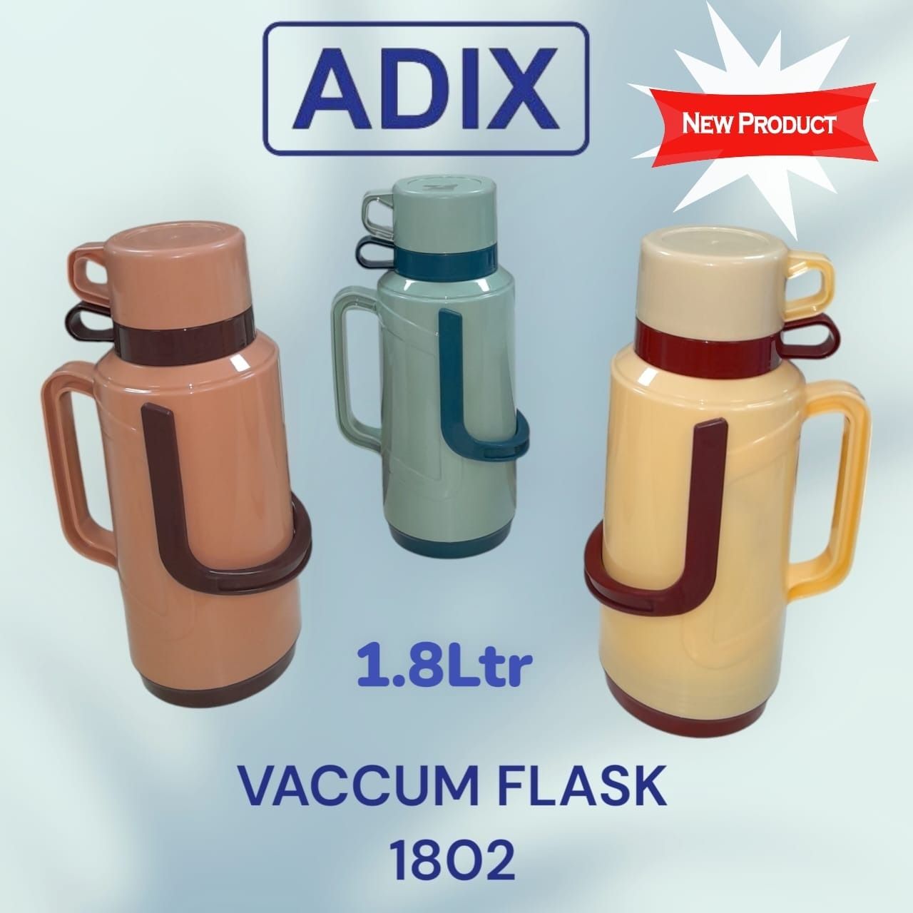 Adix Vuccum Flask 1.8Ltrs Glass Refill Plastic – Durable Insulated Flask, Keeps Beverages Hot or Cold for Extended Hours, Perfect for Home & Office Use