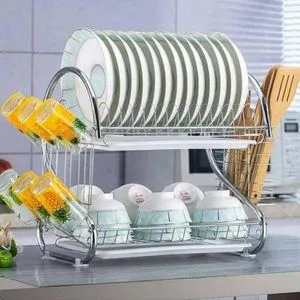 2-Tier Stainless Steel Dish Drainer Drying Rack – Durable Chrome-Plated Kitchen Organizer with Removable Drip Tray, Rust-Resistant and Space-Saving Design for Plates, Bowls, Cups, and Cutlery