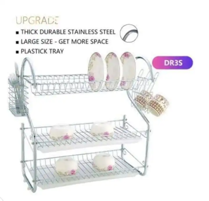 2-Tier Stainless Steel Dish Drainer Drying Rack – Durable Chrome-Plated Kitchen Organizer with Removable Drip Tray, Rust-Resistant and Space-Saving Design for Plates, Bowls, Cups, and Cutlery