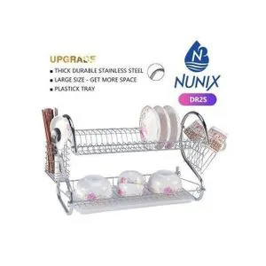 2-Tier Stainless Steel Dish Drainer Drying Rack – Durable Chrome-Plated Kitchen Organizer with Removable Drip Tray, Rust-Resistant and Space-Saving Design for Plates, Bowls, Cups, and Cutlery