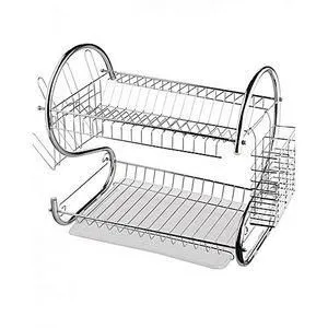2-Tier Stainless Steel Dish Drainer Drying Rack – Durable Chrome-Plated Kitchen Organizer with Removable Drip Tray, Rust-Resistant and Space-Saving Design for Plates, Bowls, Cups, and Cutlery