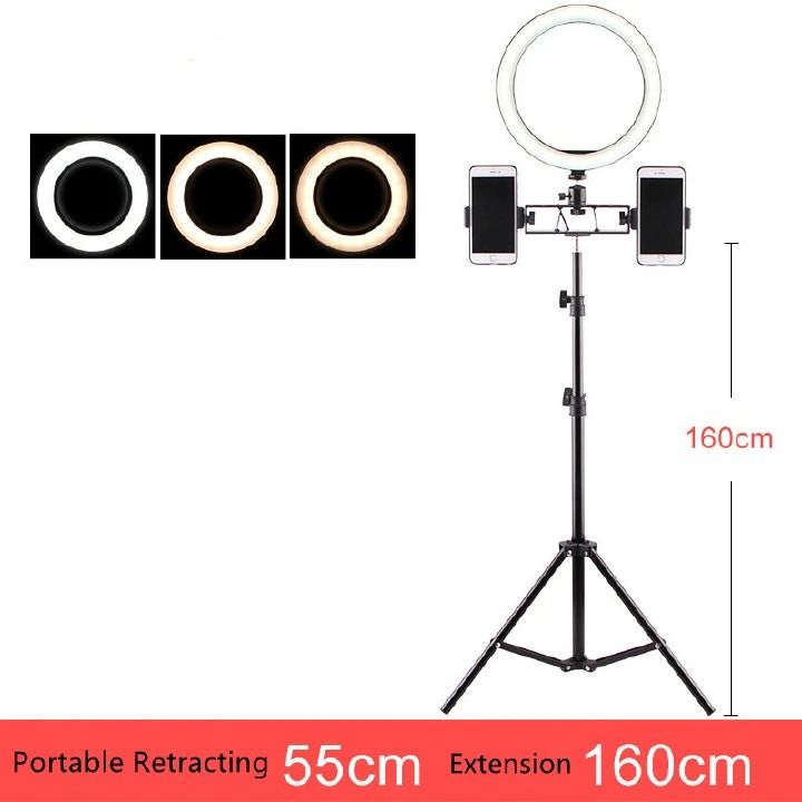 Tiktok mobile live broadcasting anchor beauty LED ring light portable tripod stand selfie telescopic bracket phone holder with adjustable brightness for flawless live streaming and selfies.