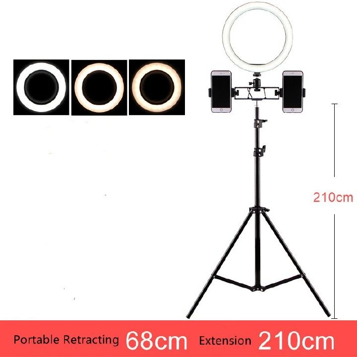 Tiktok mobile live broadcasting anchor beauty LED ring light portable tripod stand selfie telescopic bracket phone holder with adjustable brightness for flawless live streaming and selfies.