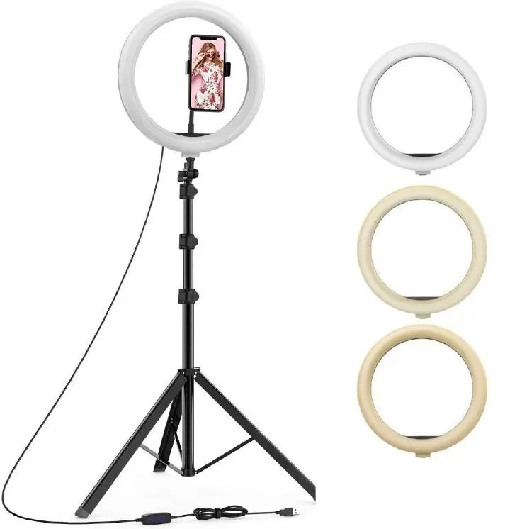 10-inch Ring Light with 2.1M Adjustable Tripod Stand and Lavalier Microphone for Professional Photography and Video Recording, Ideal for Vloggers, Streamers, Makeup Artists, and Content Creators