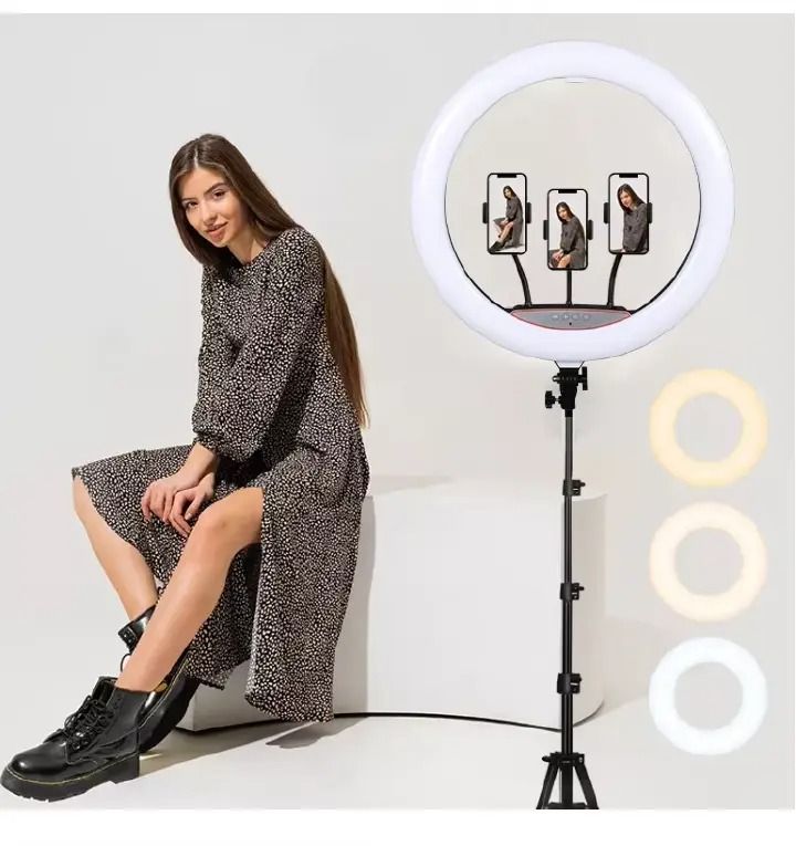 3-Mode Ring Light with Stand & Remote Control – Holds 3 Phones, Adjustable Dimming for Perfect Lighting Every Time, Ideal for Streaming, Vlogging, Makeup, and Photography