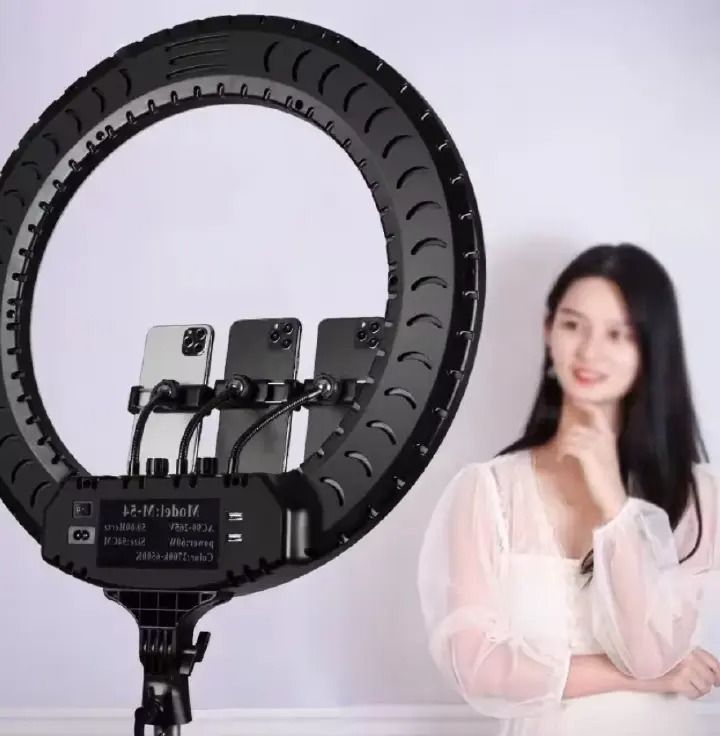 14 Inch RL-14 Ring Light Lamp 3-Color LED Photographic Studio Ring Light with 3 Adjustable Phone Holders and Remote Control for Professional Selfies, Vlogs, and Streaming