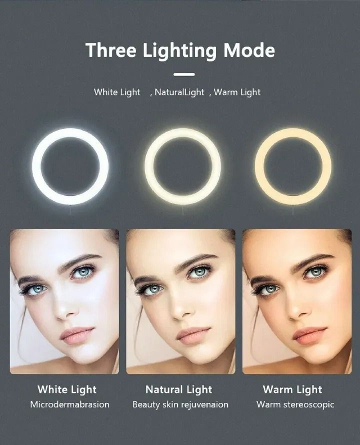 14 Inch RL-14 Ring Light Lamp 3-Color LED Photographic Studio Ring Light with 3 Adjustable Phone Holders and Remote Control for Professional Selfies, Vlogs, and Streaming