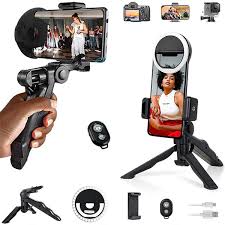 ARHANORY Phone Tripod Stand Mobile Phone Holder Mount Ring Light Set Selfie Stick – Black, Adjustable Desktop and Floor Tripod for Vlogging, Live Streaming, Photography, and Video Calls