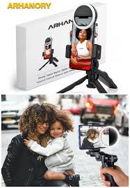 ARHANORY Phone Tripod Stand Mobile Phone Holder Mount Ring Light Set Selfie Stick – Black, Adjustable Desktop and Floor Tripod for Vlogging, Live Streaming, Photography, and Video Calls