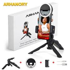 ARHANORY Phone Tripod Stand Mobile Phone Holder Mount Ring Light Set Selfie Stick – Black, Adjustable Desktop and Floor Tripod for Vlogging, Live Streaming, Photography, and Video Calls