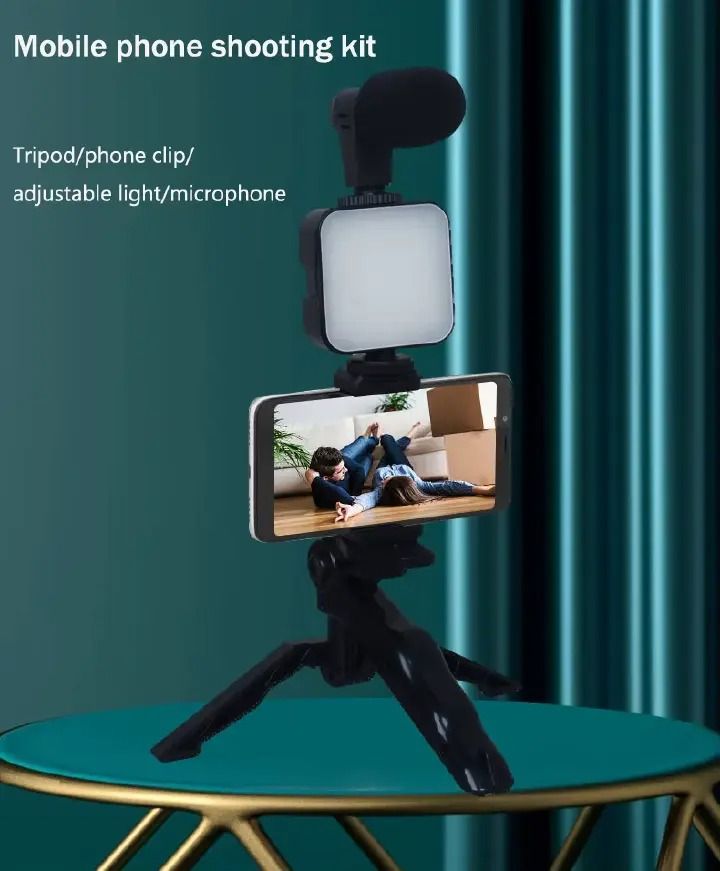 Tripod Stand Phone Holder with Ring Light Microphone and Remote Control Vlogging Kit for Content Creation Live Streaming YouTube TikTok Photography Video Calls Recording Setup