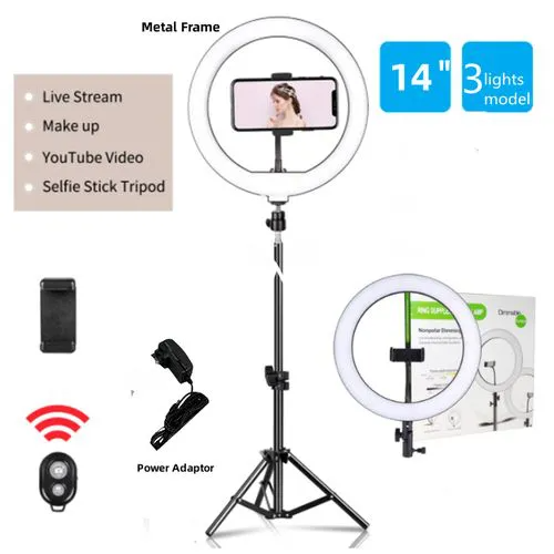Round 10" & 14" Selfie Ring Fill Light with Adjustable Stand for Live Streaming, Makeup, Vlogging, and Video Recording, Dimmable Circle Lamp with Tripod for Bright, Even Lighting