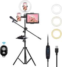 5-in-1 Ring Light with Adjustable Phone Holder, Professional Microphone Stand, Selfie Light for YouTube, TikTok, Live Streaming, Makeup, Vlogging, Video Recording, Studio Lighting Kit