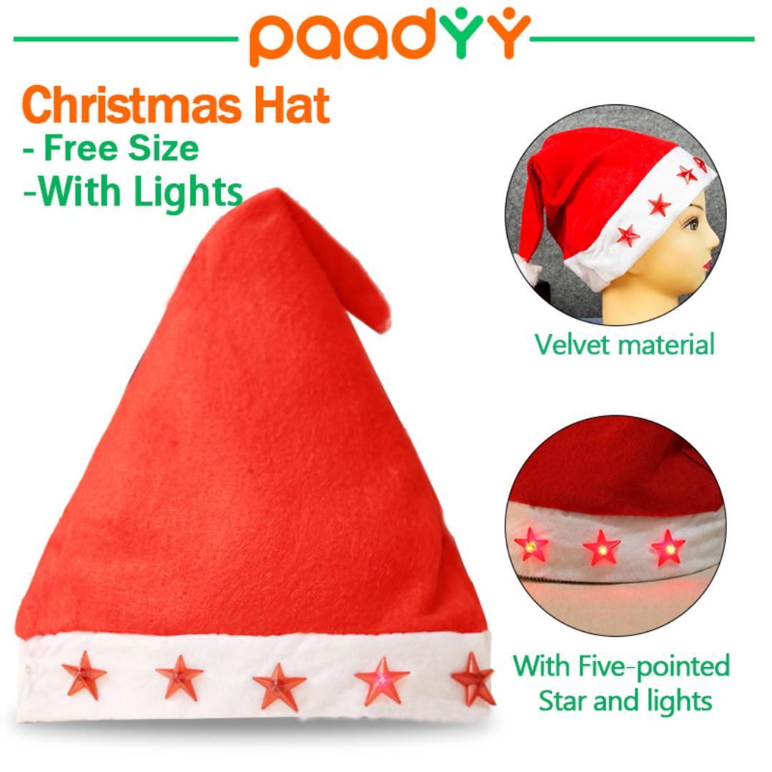 3pcs of Christmas soft and fluffy santa hat Hats with music and lights
