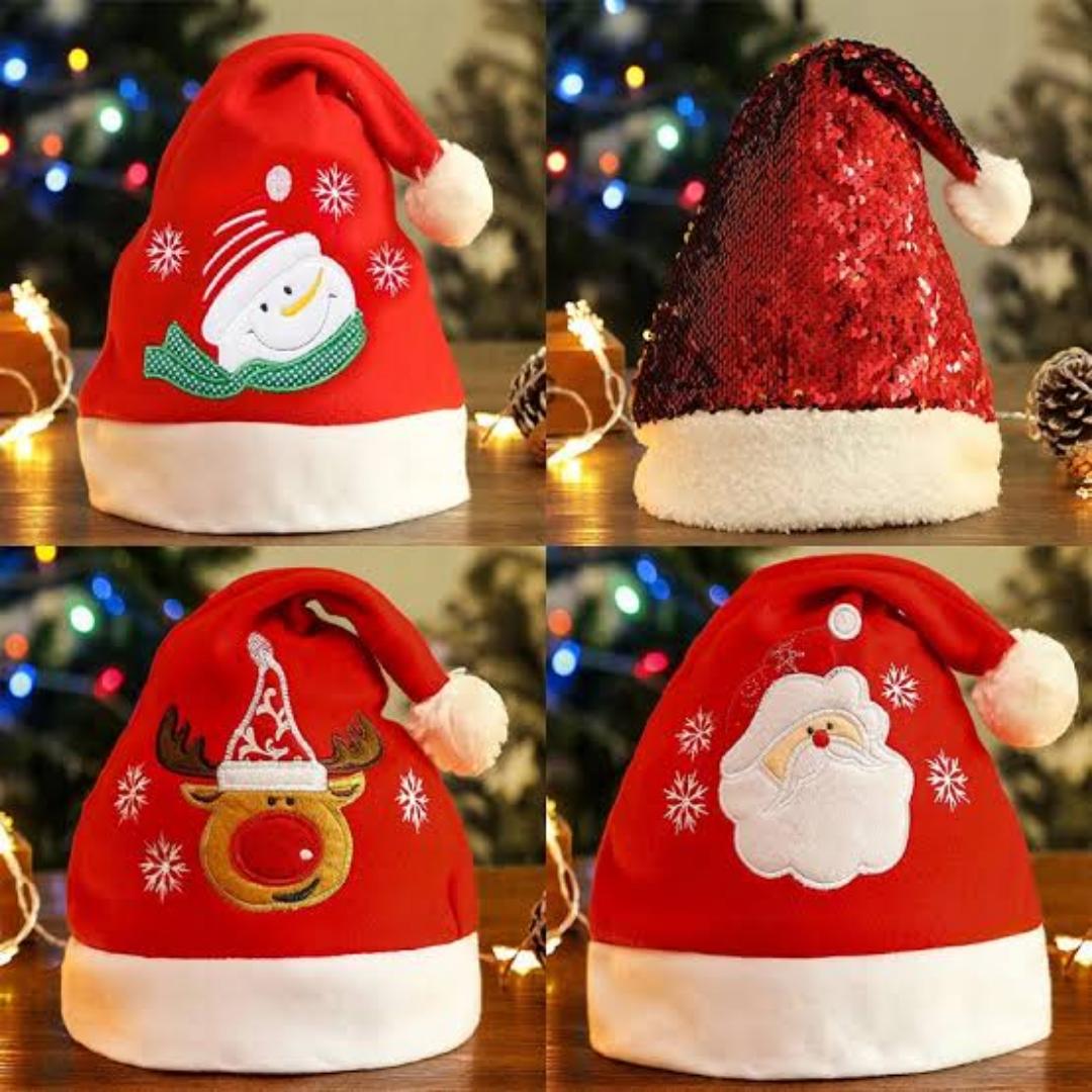 2pcs Plush Christmas Santa Hat Santa Hat Christmas Cap Plush Santa Christmas Hat For Holiday Santa Hats Adult