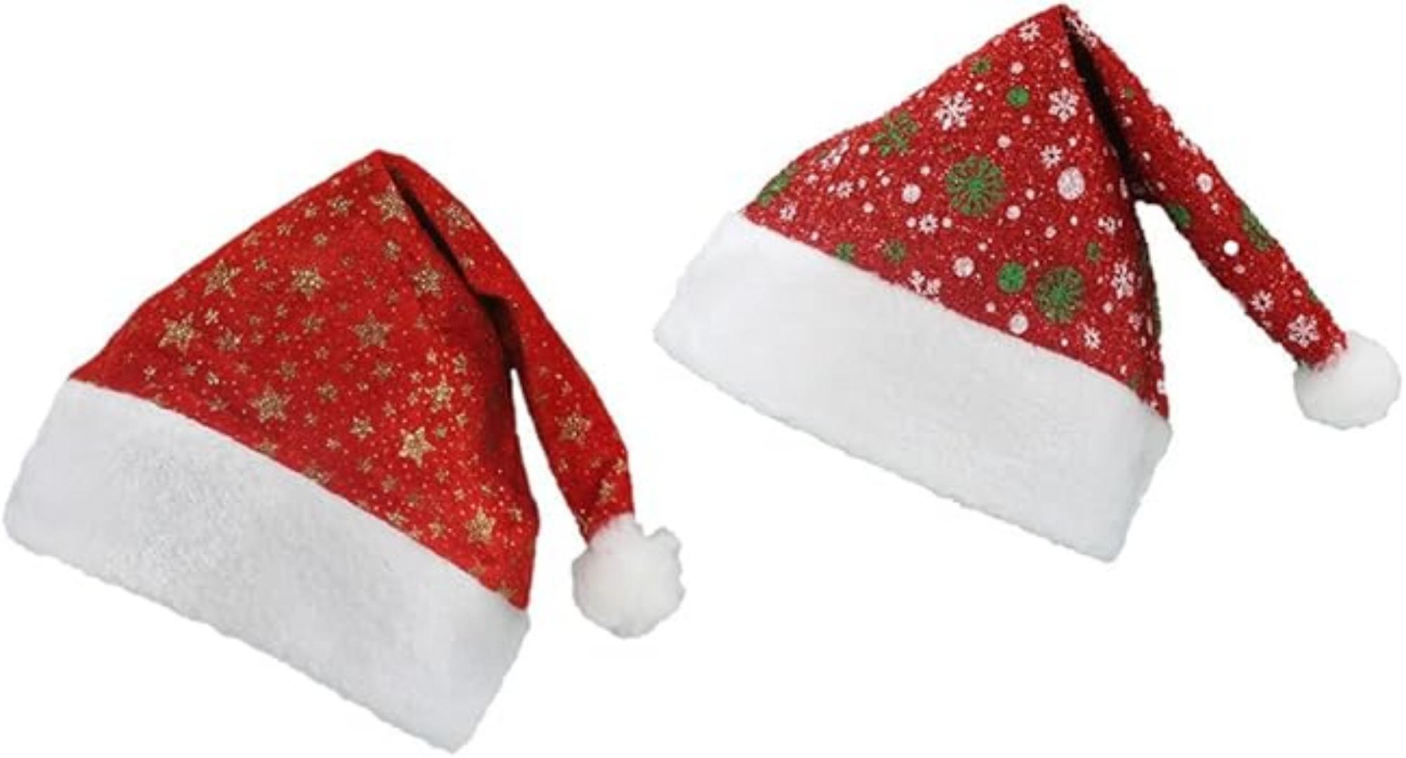 2pcs Plush Christmas Santa Hat Santa Hat Christmas Cap Plush Santa Christmas Hat For Holiday Santa Hats Adult