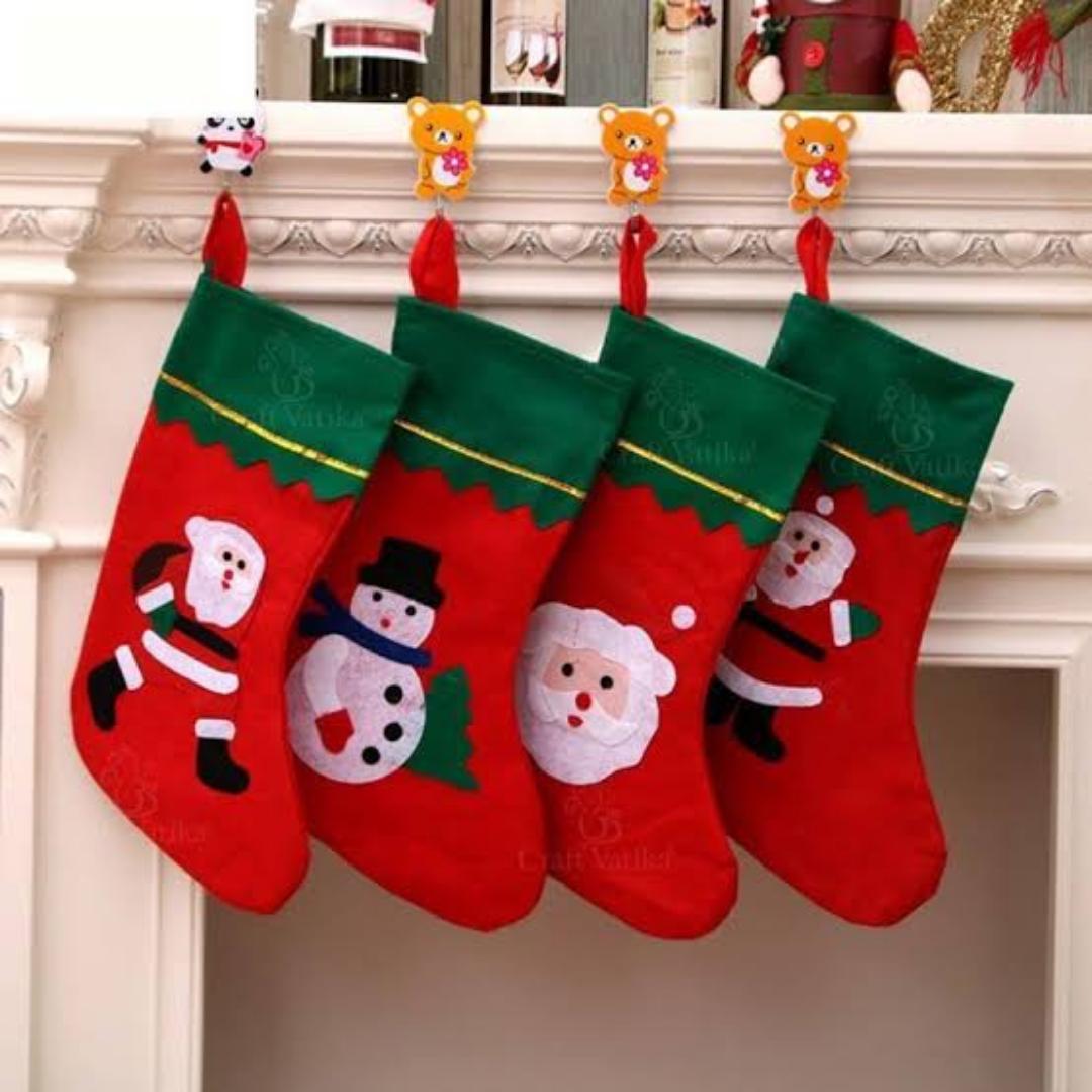 Christmas Stockings 3 Pcs Santa Claus Candy Sock Bags 7.9"x12.2" Santa Claus Socks