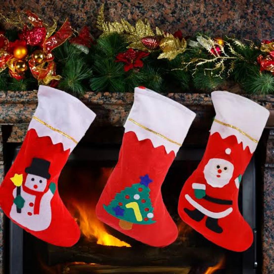 Christmas Stockings 3 Pcs Santa Claus Candy Sock Bags 7.9"x12.2" Santa Claus Socks