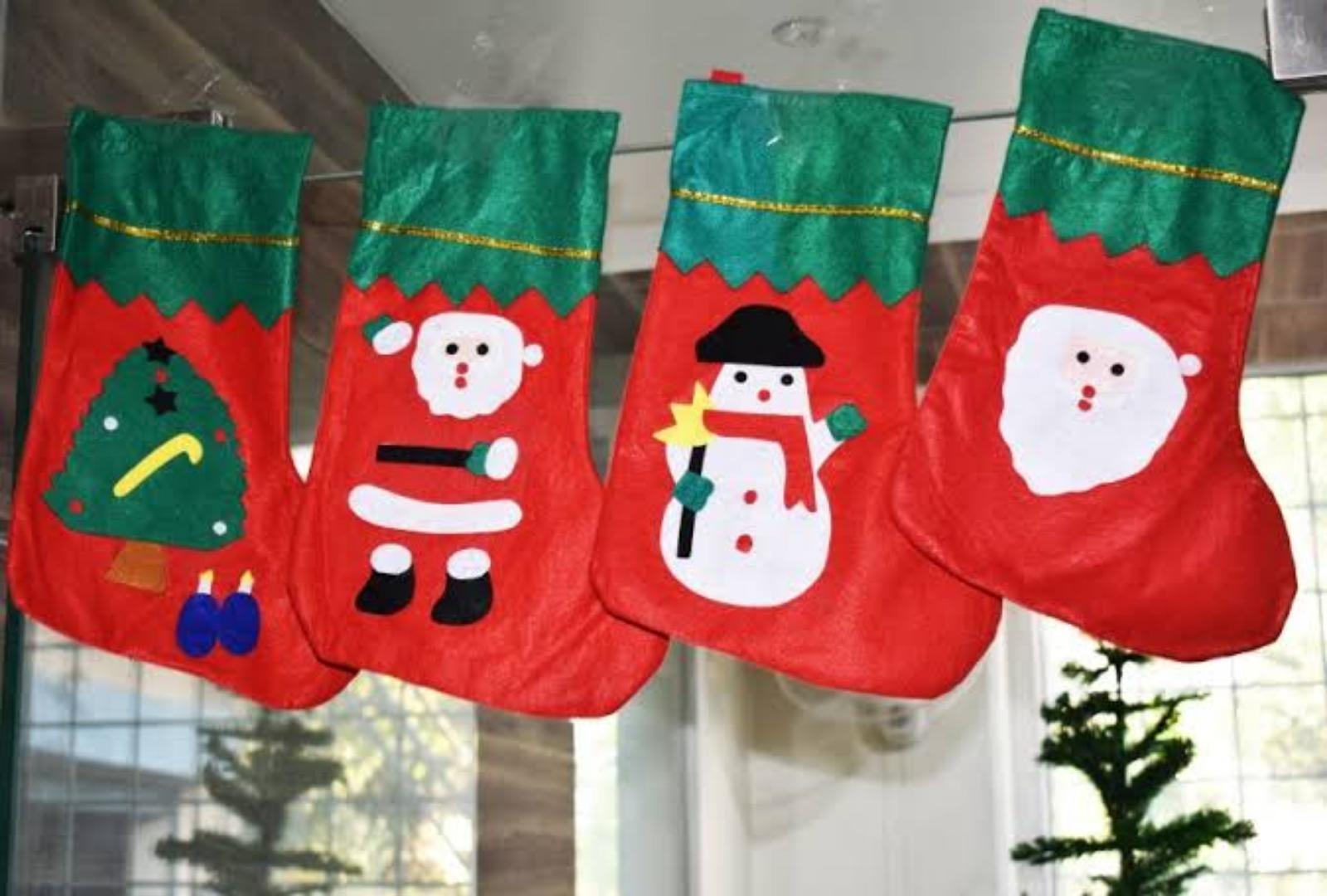 Christmas Stockings 3 Pcs Santa Claus Candy Sock Bags 7.9"x12.2" Santa Claus Socks