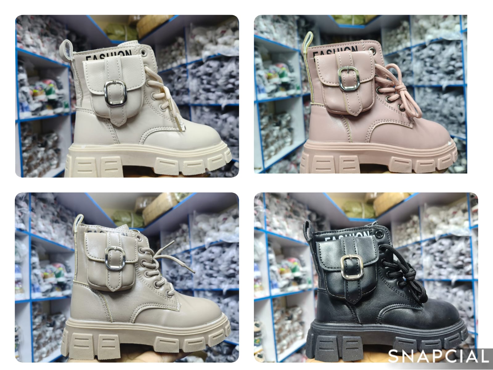 Kids Fashion boots size 25-30 pair of ankle boots with a chunky sole and a decorative side pocket detail.