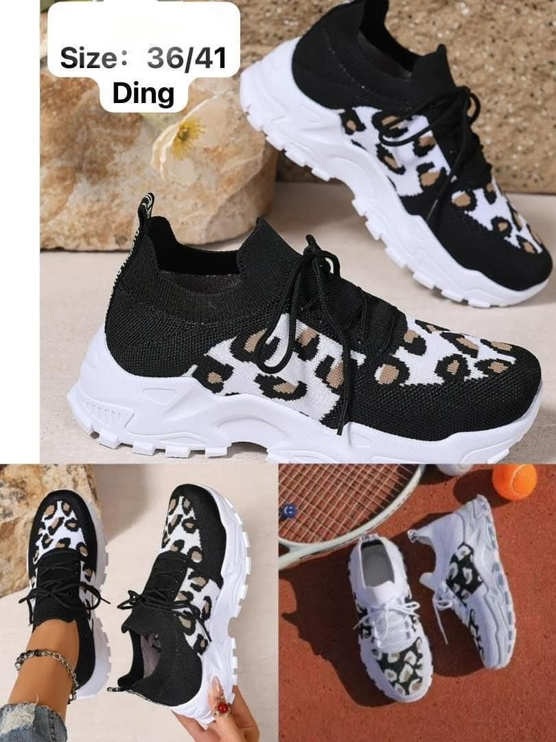Animal prints size 36-41 Women's Fashion Leopard Print Sneakers, Breathable Mesh Casual Shoes, Lightweight Comfortable Lace-up Indoor/Outdoor Running Shoes
