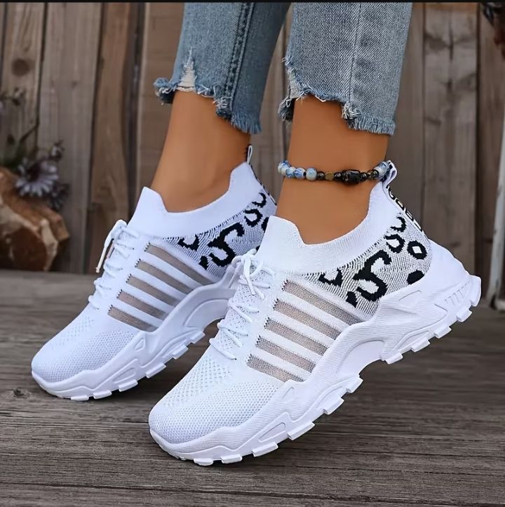 Animal prints size 36-41 Women's Fashion Leopard Print Sneakers, Breathable Mesh Casual Shoes, Lightweight Comfortable Lace-up Indoor/Outdoor Running Shoes