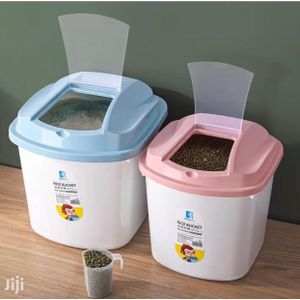 5kg Moisture Proof Rice Bucket.Rice bucket 5kg rice bucket with wheelsComes with a measuring cupMade of hard plastic.Has a pink coverGood for storing cereal and dry food.Labelled in measurement to kno