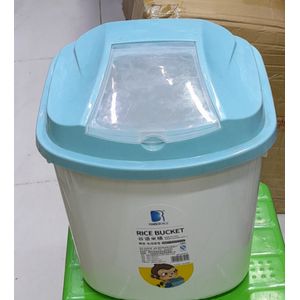 5kg Moisture Proof Rice Bucket.Rice bucket 5kg rice bucket with wheelsComes with a measuring cupMade of hard plastic.Has a pink coverGood for storing cereal and dry food.Labelled in measurement to kno
