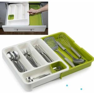 Expandable Utensil Kitchen Tray Flatware and Cutlery Holder Storage for Spoons Forks Knives. 3-in-1 Cutlery Tray helps organize messy cutlery drawers with a practical and smart storage solution. Organ