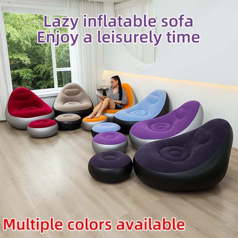 🥳🧚🏼new arrivals 🧚🏼‍♀️🧚🏼‍♀️Portable Multifunctional Inflatable Seat With Footrest🎀Inflatable Lounge Chair, Flocking Sofa with Pure Color, Simple Style, with Inflatable Foot Cushion, is suitable