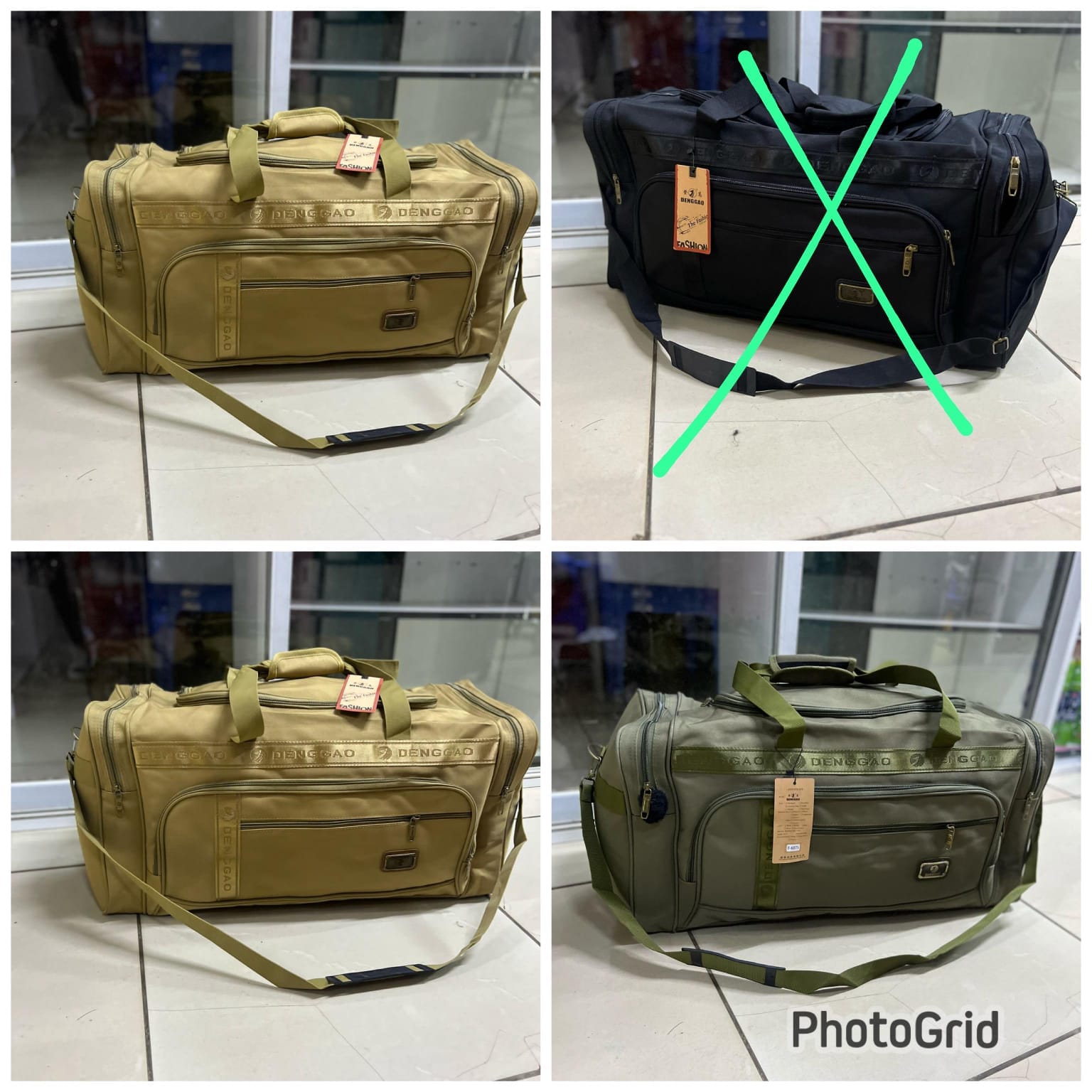 🔥🔥New in canvas material large multi pockets Travel Duffel Bag
beige &Green
 💧 Can fit clothes for around 2 week
💧Size: 60cm*30cm*25cm