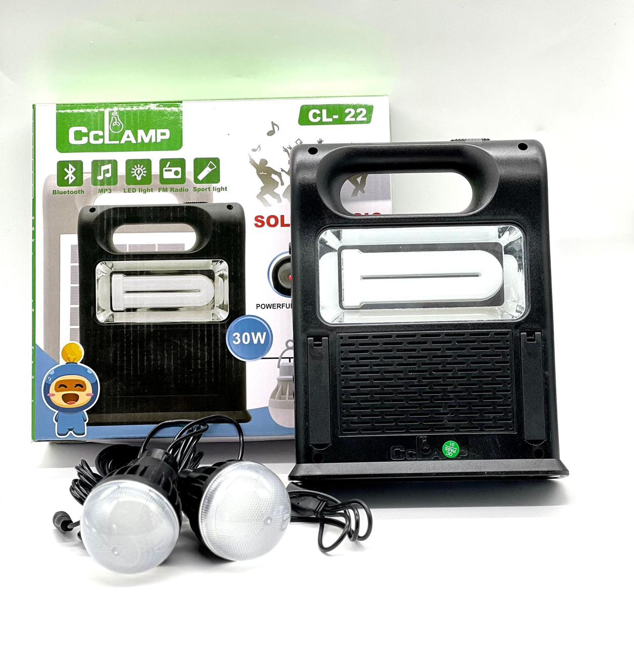 🎇🎇CcLAMP CL-22 30W Solar Music System – Bluetooth Speaker, Dual LED Torch Lights, USB & Mobile Charging, Portable Outdoor Solar Power Kit for Camping & Emergency Use🎇recharge the built-in battery,