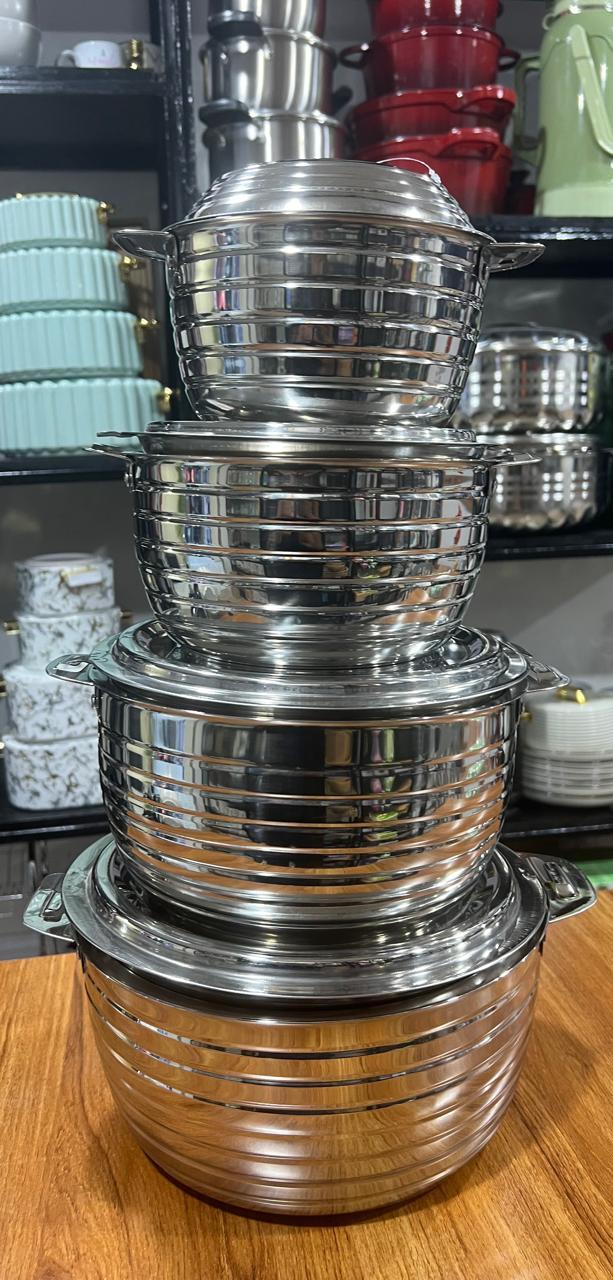 NEW IN🔥🔥Happy Home 4pcs Alfa Line Stainless Steel Hotpots Serving Dish Casserole Set Hot Pot Serveware Set Serve or Keep Food Hot or Cold Size 1500, 2500, 3500 and 5000ml‼️Keep your food hot and fre