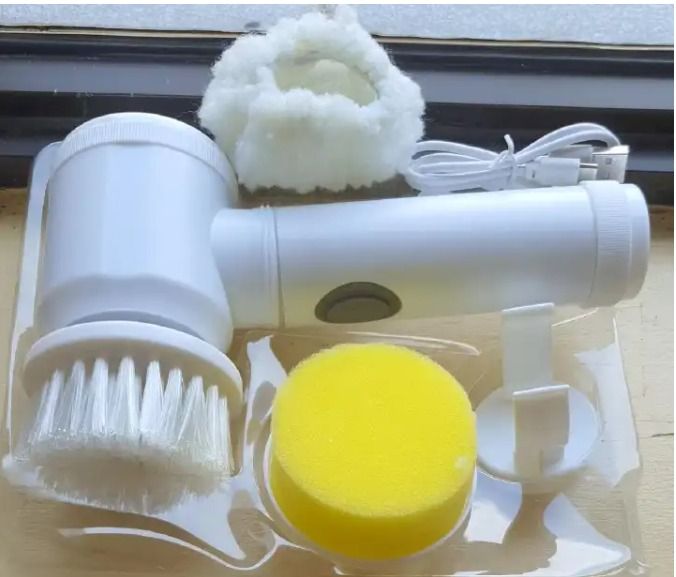 USB Rechargable magic brush with 3 option (brush, sponge & polisher) plus adhesive storage hook