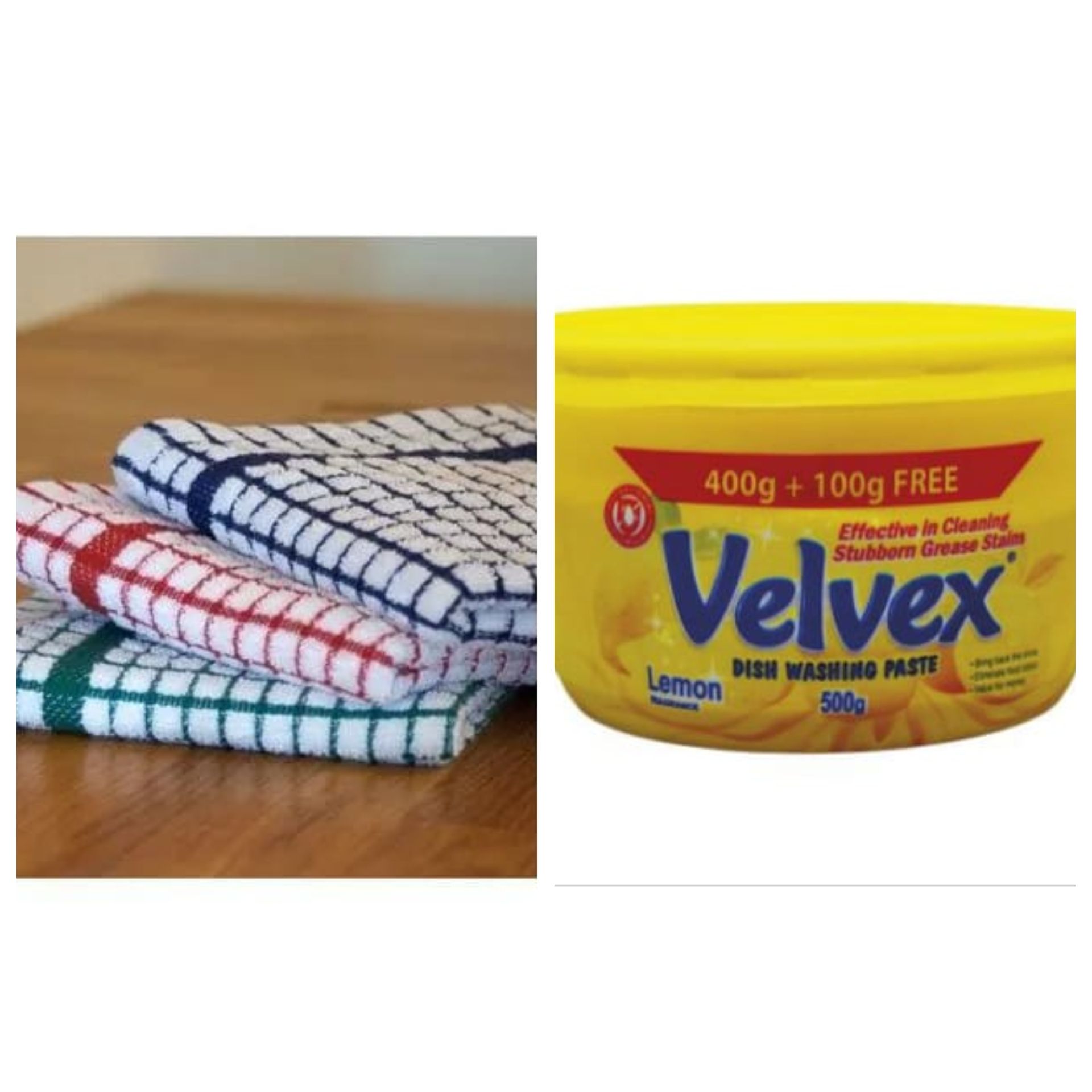 Kitchen Towels (Cotton 3-Piece Set) + Velvex Dish Washing Paste 500g (Lime) ✨
Make kitchen cleaning faster, easier, and fresher with this practical everyday combo—perfect for any home.
🧻 Cotton Kitch