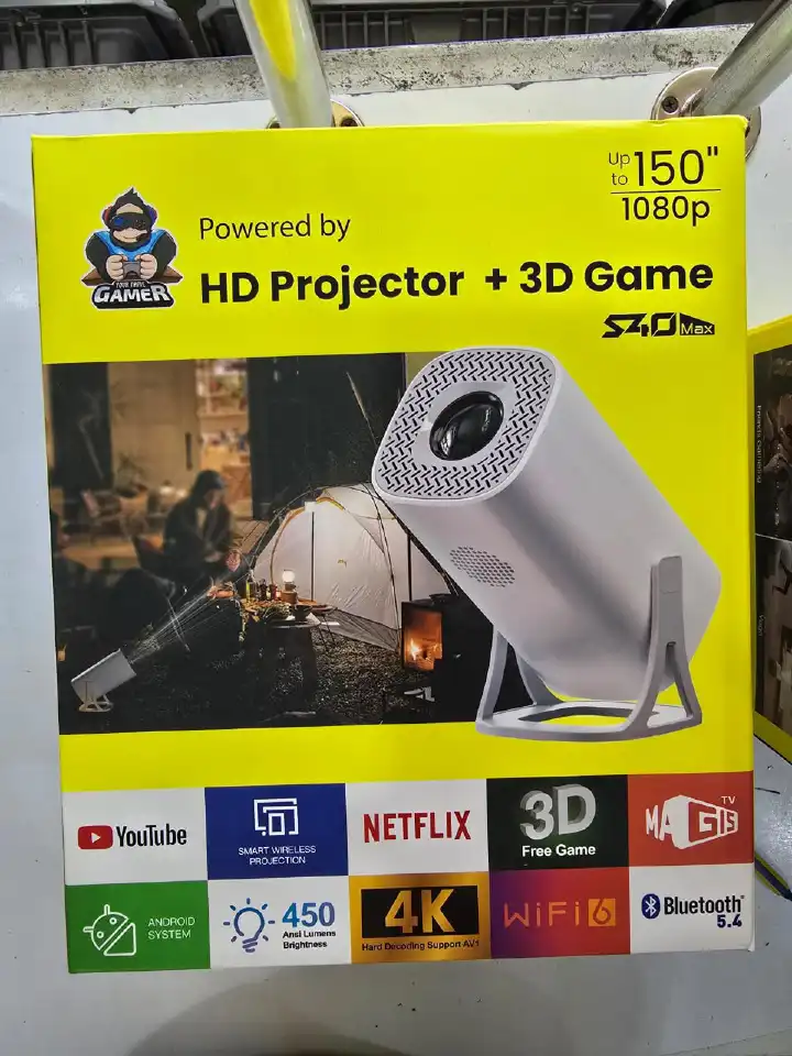 S40 Max portable smart Android projector. 
It supports projection up to 150" at 1080p HD resolution and 4K decoding. 
Brightness is rated at 450 ANSI lumens. 
It operates on an Android system with pre