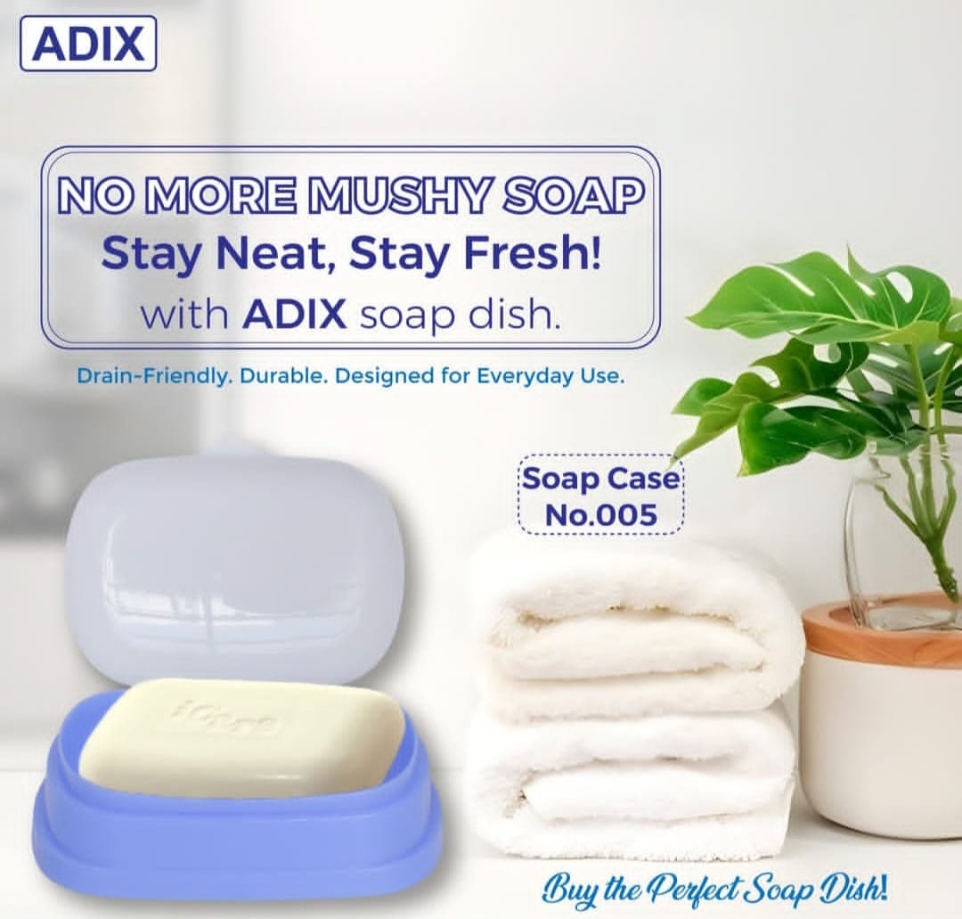 Adix Soap Dish with Lid – 4pcs Set
Keep your soap clean, dry, and long-lasting with the Adix Soap Dish with Lid. Designed for everyday convenience, this stylish set helps protect your soap from water