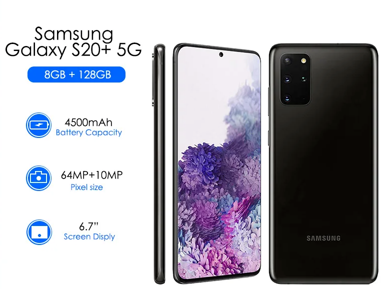 SEALED SAMSUNG S20 PLUS 5G 12GB RAM 128GB ROM GREY DISPLAY 6.7 INCHES TRIPPLE REAR CAMERA 12MP + 64MP + 12MP