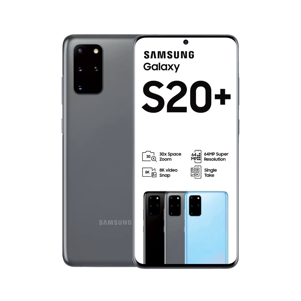 SEALED SAMSUNG S20 PLUS 5G 12GB RAM 128GB ROM GREY DISPLAY 6.7 INCHES TRIPPLE REAR CAMERA 12MP + 64MP + 12MP