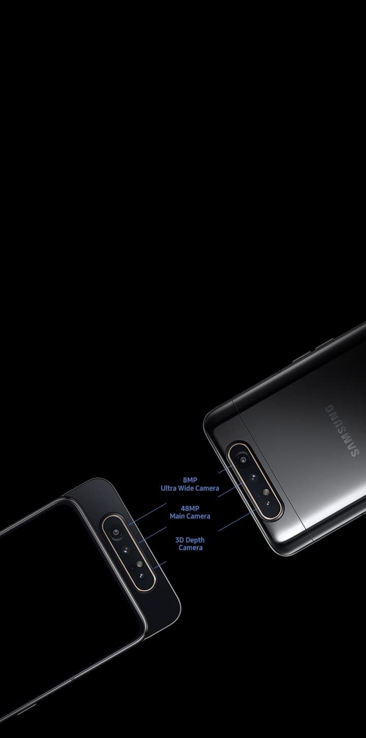 REFURBISHED SAMSUNG A80 128GB ROM 8GB RAM BLACK DISPLAY 6.7 INCHES REAR ROTATING CAMERA 48MP + 8MP ANDROID 9