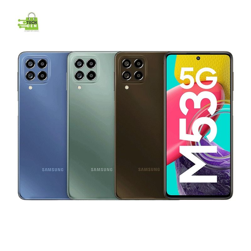 REFURBISHED 99% CLEAN SAMSUNG M53 5G 128GB ROM 8GB RAM DISPLAY 6.7 INCHES REAR CAMERA 108MP + 8MP + 2MP + 2MP BATTER CAPACITY 5000Mah ANDROID 15
