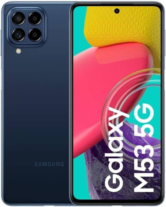 REFURBISHED 99% CLEAN SAMSUNG M53 5G 128GB ROM 8GB RAM DISPLAY 6.7 INCHES REAR CAMERA 108MP + 8MP + 2MP + 2MP BATTER CAPACITY 5000Mah ANDROID 15