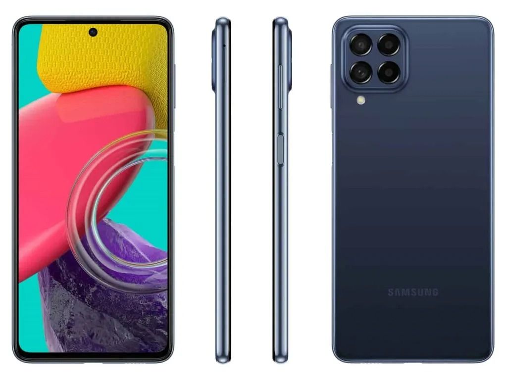 REFURBISHED 99% CLEAN SAMSUNG M53 5G 128GB ROM 8GB RAM DISPLAY 6.7 INCHES REAR CAMERA 108MP + 8MP + 2MP + 2MP BATTER CAPACITY 5000Mah ANDROID 15